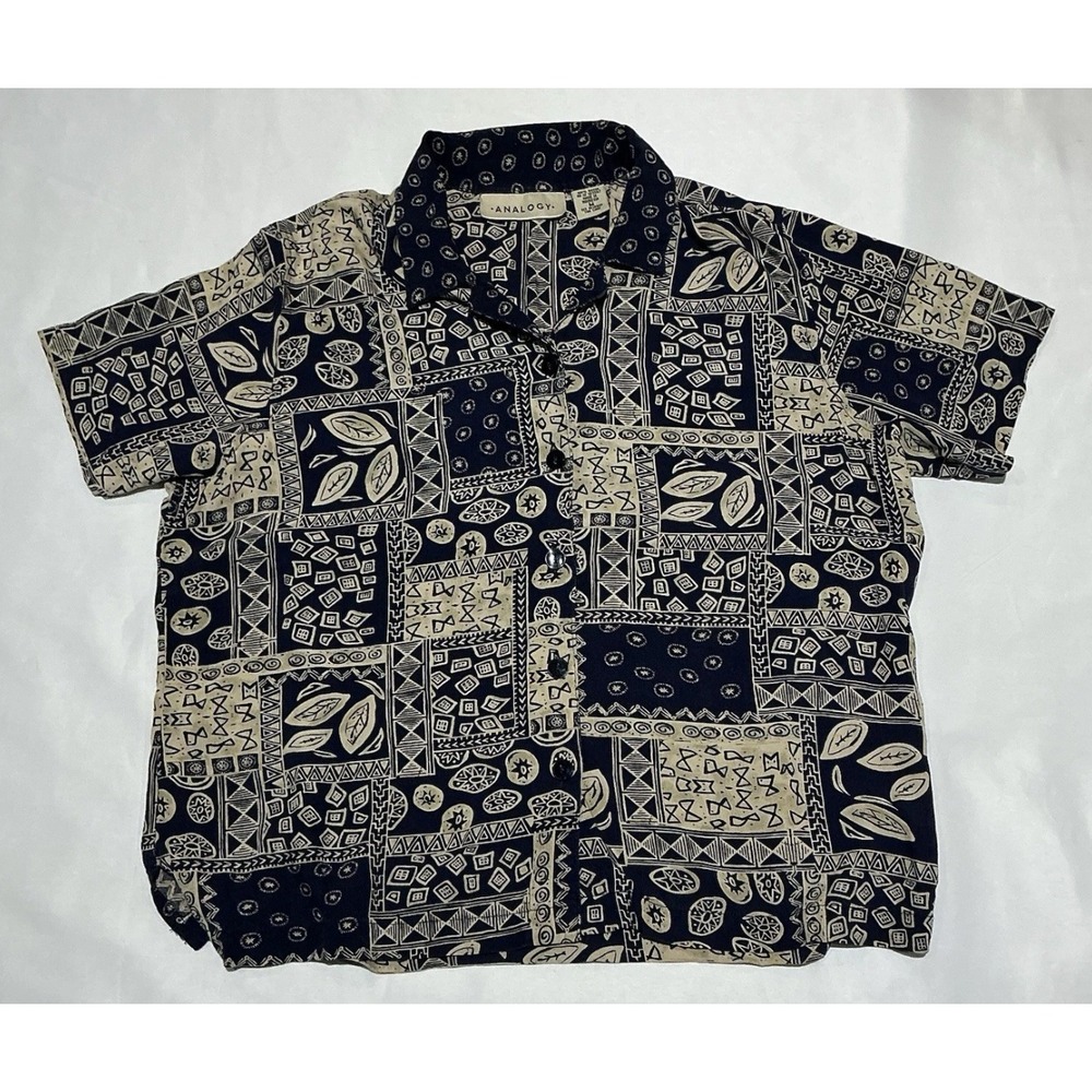 Analogy Shirt Womens Blue Medium Patchwork Boho Tribal
